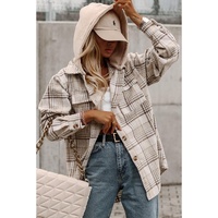 Khaki Plaid Removable Hood Buttoned Shacket - XL thumbnail