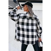 Black Plaid Textured Flap Pocket Shacket - M thumbnail