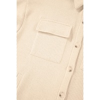 Apricot Solid Color Corduroy Buttoned Long Sleeve Shacket - M thumbnail
