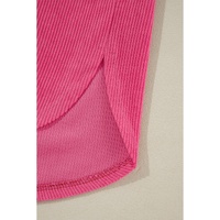Rose Red Colorblock Curved Hem Corduroy Shacket with Pocket - S thumbnail