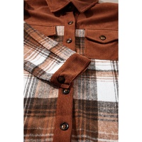 Cinnamon Plaid Corduroy Patchwork Chest Pocket Shacket - M thumbnail