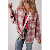 Pink Plaid Print Chest Pocket Long Sleeve Shacket - XL thumbnail