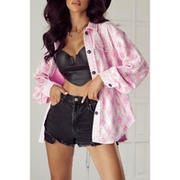 Delicacy Geometric Print Textured Flap Detail Shacket with Pocket - L thumbnail