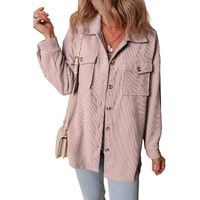 Light Pink Corduroy Flap Pocket Button Up Shacket - S thumbnail