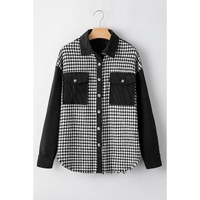 Black Houndstooth Corduroy Patchwork Flap Pocket Shacket - XL thumbnail