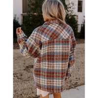 Cinnamon Plaid Print Chest Pockets Turn Down Collar Shacket - XL thumbnail