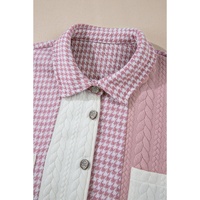 Pink Houndstooth Color Contrast Textured Patchwork Loose Shacket - 2XL thumbnail