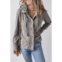 Light Grey Hooded Drawstring Pockets Corduroy Shacket - 2XL thumbnail