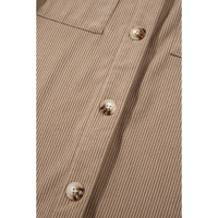 Pale Khaki Hooded Drawstring Pockets Corduroy Shacket - M thumbnail