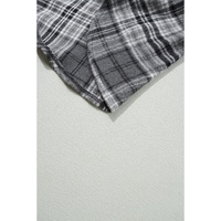 Black Plaid Print Flap Pockets Contrast Hooded Loose Shacket - S thumbnail