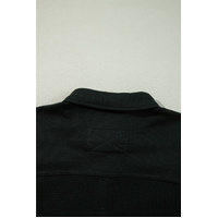 Black Waffle Knit Patchwork Buttoned Oversized Shacket - L thumbnail
