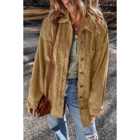 Light French Beige Patched Pocket Button Up Corduroy Shacket - L thumbnail
