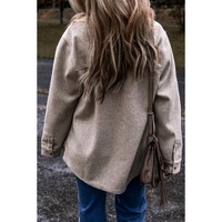 Light Grey Turn Down Collar Flap Pockets Buttoned Shacket - M thumbnail