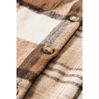 Light French Beige Flannel Plaid Double Flap Pocket Shacket - S thumbnail