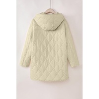 Beige Quilted Snap Button Hooded Coat - L thumbnail