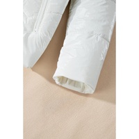 White Solid Quilted Hooded Zip Up Puffer Coat - M thumbnail