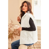 Beige  Zipper Stand Neck Oversized Puffer Vest - M thumbnail