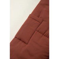 Coffee Quilted Puffer Stand Neck Zipped Mid-length Coat - L thumbnail