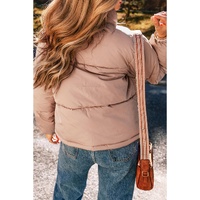 Apricot Pink Full Zipper Quilted Puffer Jacket - XL thumbnail