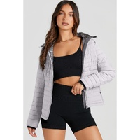 Silvery Solid Color Quilted Zip-up Puffer Jacket - M thumbnail