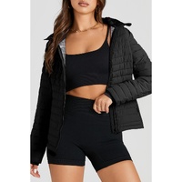 Black Solid Color Quilted Zip-up Puffer Jacket - L thumbnail