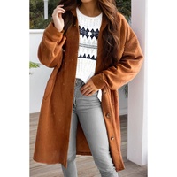 Gold Flame Textured Collared Drop Shoulder Buttoned Front Duster Coat - S thumbnail