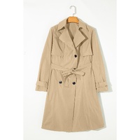 Pale Khaki Solid Color Lapel Collar Waist Tie Wind Coat - XL thumbnail