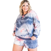 Multicolour Plus Tie Dye Ribbed Trim Top Pocketed Shorts Set - 1X thumbnail