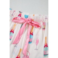 White Plus Size Wine Glass Print Bow Knot Pajama Set - 2X thumbnail
