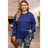Azura Exchange Blue Plus Size Waffle Knit Oversized Exposed Seam Top - 1X thumbnail