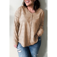 Khaki Plus Size Textured Drop Shoulder Exposed Seam Top - 1X thumbnail