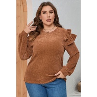 Brown Plus Size Solid Ruffled Tiered Long Sleeve Top - 1X thumbnail