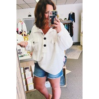 White Plus Size Long Sleeve Flap Pocket Henley Top - 2X thumbnail