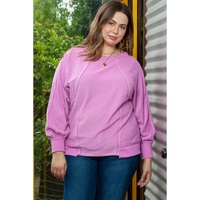 Azura Exchange Pink Plus Size Exposed Seam Terry Long Sleeve Top - 2X thumbnail