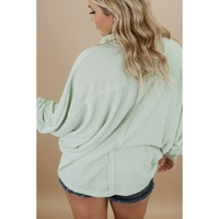 Azura Exchange Green Plus Size Ribbed Pocketed Long Sleeve Henley Top - 1X thumbnail