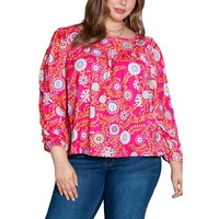 Pink Plus Size Square Neck Floral Blouse - 2X thumbnail