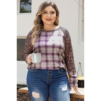 Chestnut Plus Size Leopard Raglan Sleeve Plaid Top - 1X thumbnail