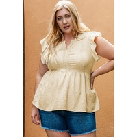 Golden Fleece Plus Size Swiss Dot Lace Trim Split Neck Babydoll Top - 1X thumbnail