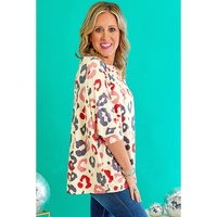 White Colorful Leopard Print Batwing Sleeve Plus Jumper - 2X thumbnail