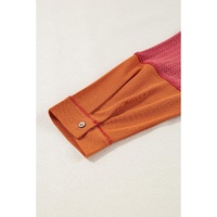 Orange Textured Knit Color Block Patchwork Chest Pocket Plus Size Top - 1X thumbnail