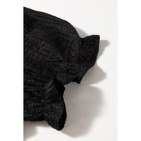 Black Floral Crochet Square Neck Ruffled Short Sleeve Flowy Plus Size Top - 1X thumbnail