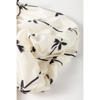 Apricot Bow Printed Ruffled Bubble Sleeve Lace-up Notched Neck Plus Size Blouse - 1X thumbnail