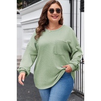 Clearly Aqua Plus Size Corded Knit Pocketed Crew Neck Top - 1X thumbnail