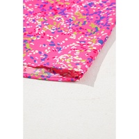 Purple Plus Size Floral Print Puff Sleeve V Neck Blouse - 1X thumbnail