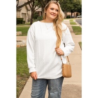 White Cable Textured Loose Plus Size Sweatshirt - 1X thumbnail