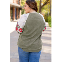 Vineyard Green Plus Size Textured Floral Patchwork Raglan Sleeve Blouse - 1X thumbnail