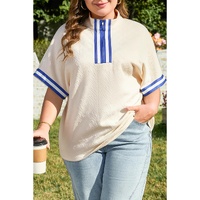 White Varsity Half Zip Textured Plus Size Top - 1X thumbnail