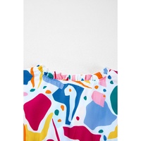 White Abstract Print Shirred Cuff Puff Sleeve Plus Size Blouse - 2X thumbnail