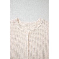 Beige Waffle Exposed Seam Detail Plus Size Short Sleeve Top - 1X thumbnail