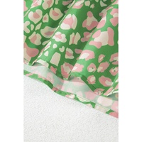 Green Plus Size Floral Tassel Tie Split Neck Puff Sleeve Blouse - 2X thumbnail